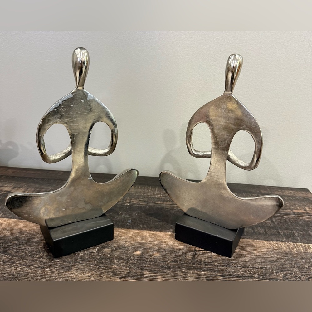 Zen Yoga Arms Down Sculpture Pair Meditation Pose Aluminum Silver Tone Figurine - Picture 6 of 11